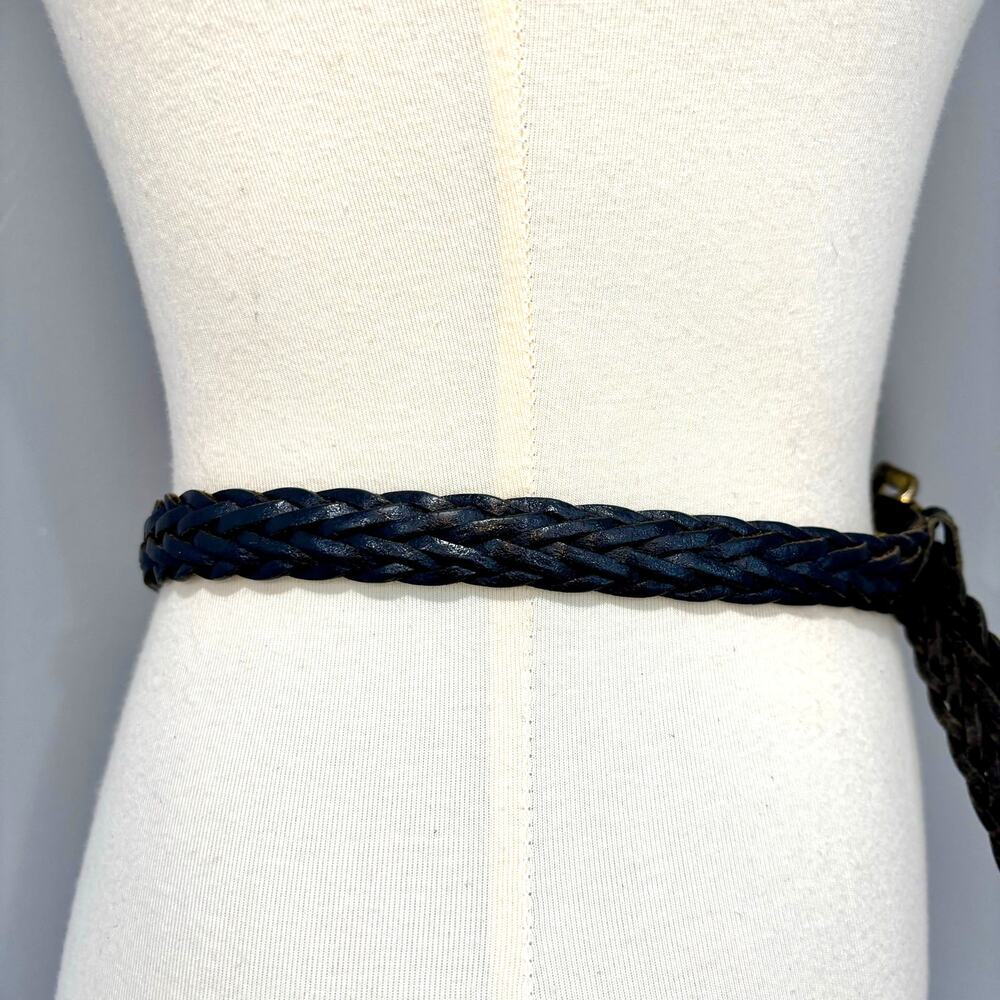VTG Black Braided Leather Belt Woven Wheat Gold Brass Buckle, Size XL- XXL - Picture 7 of 8